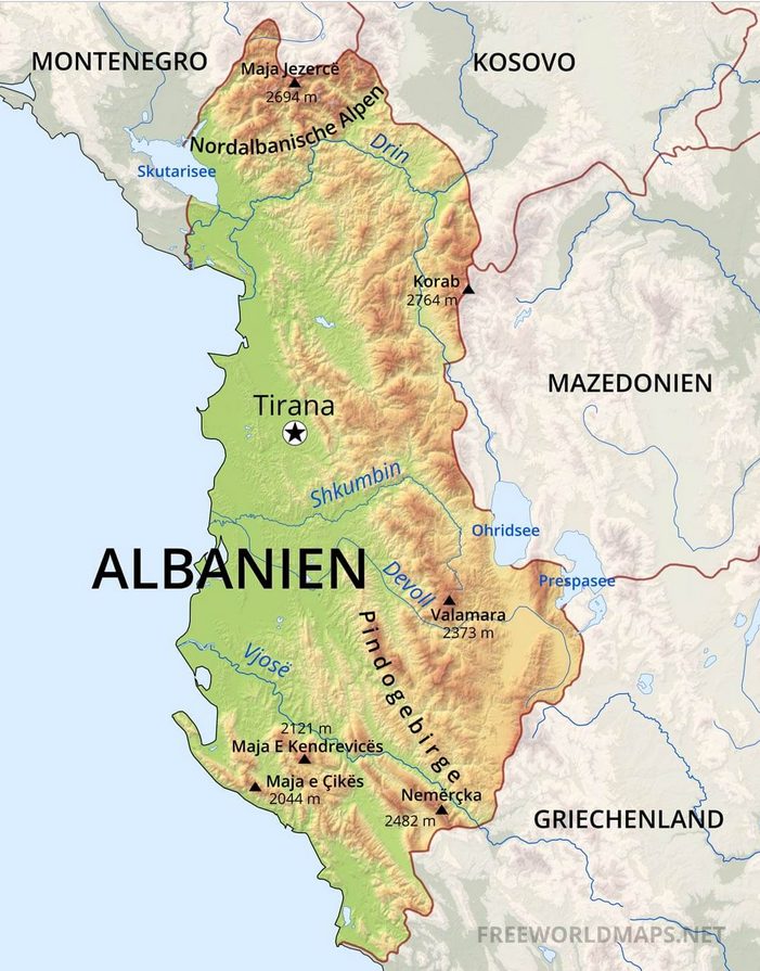 Landkarte von Albanien.